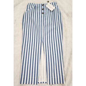 One and Only Collective Womens Maxi Skirt L Blue White Striped Coastal Nautical